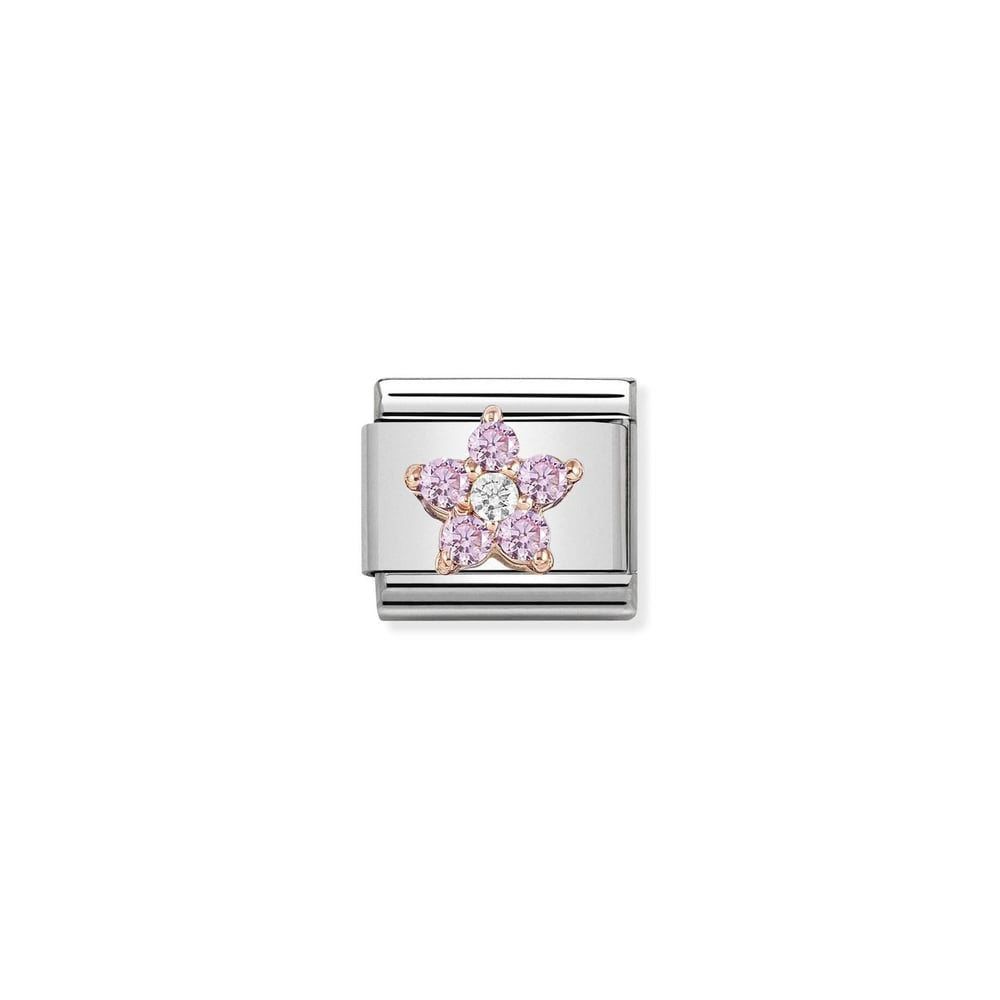 Composable Classic Link Beyaz ve Pembe Zirkon Taşlı Çiçek 9 Ayar Rose Gold