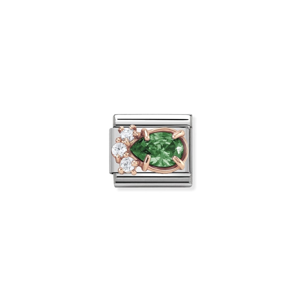 Composable Classic Link Beyaz ve Yeşil Zirkon Taşlı 9 Ayar Rose Gold