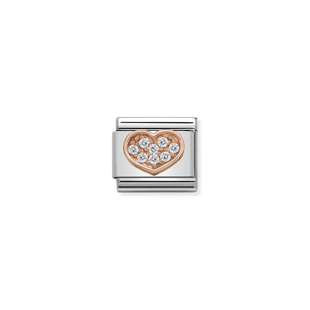 Composable Classic Link Beyaz Zirkon Taşlı Kalp Detaylı 9 Ayar Rose Gold