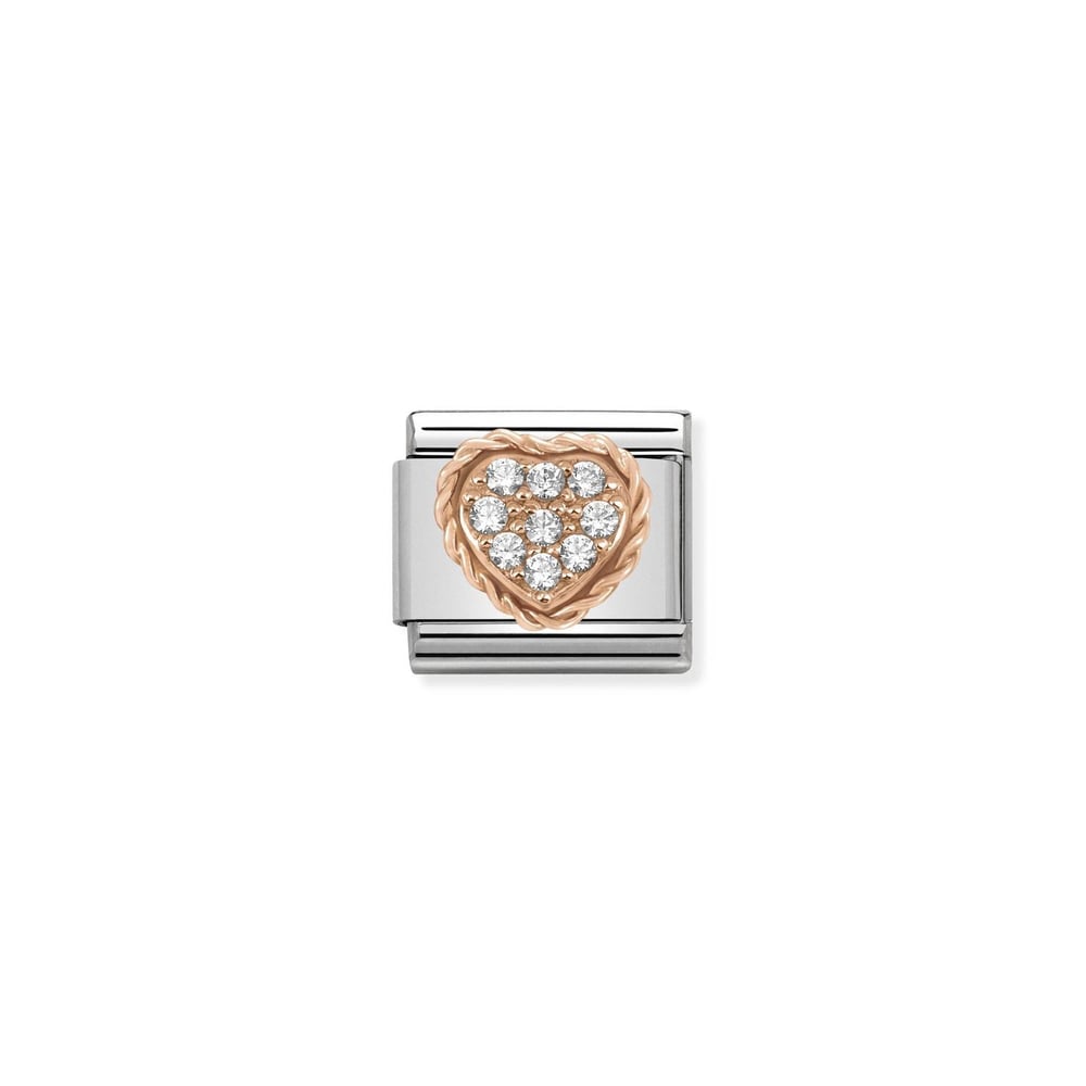 Composable Classic Link Beyaz Zirkon Taşlı Kalp Çerçeve Burgu 9 Ayar Rose Gold