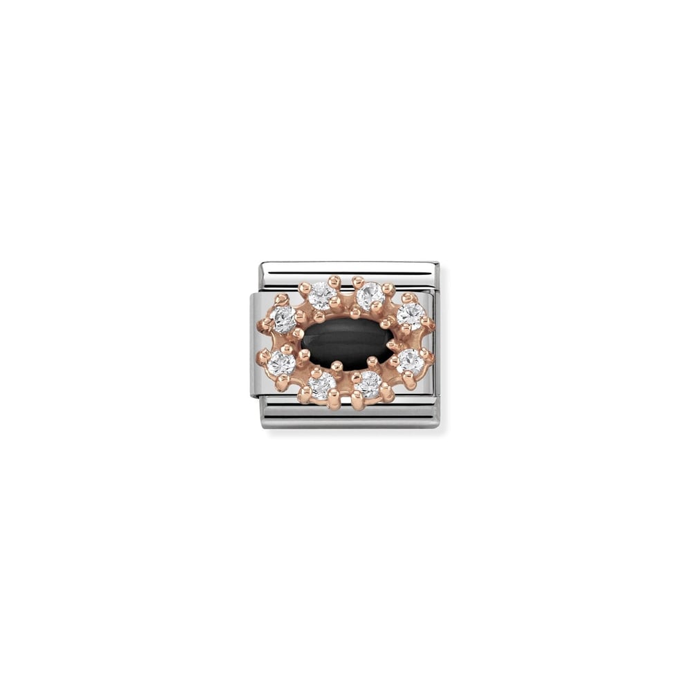Composable Classic Link Beyaz Zirkon ve Siyah Akik Taşlı 9 Ayar Rose Gold