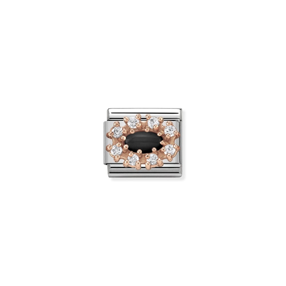 Composable Classic Link Beyaz Zirkon ve Siyah Akik Taşlı 9 Ayar Rose Gold