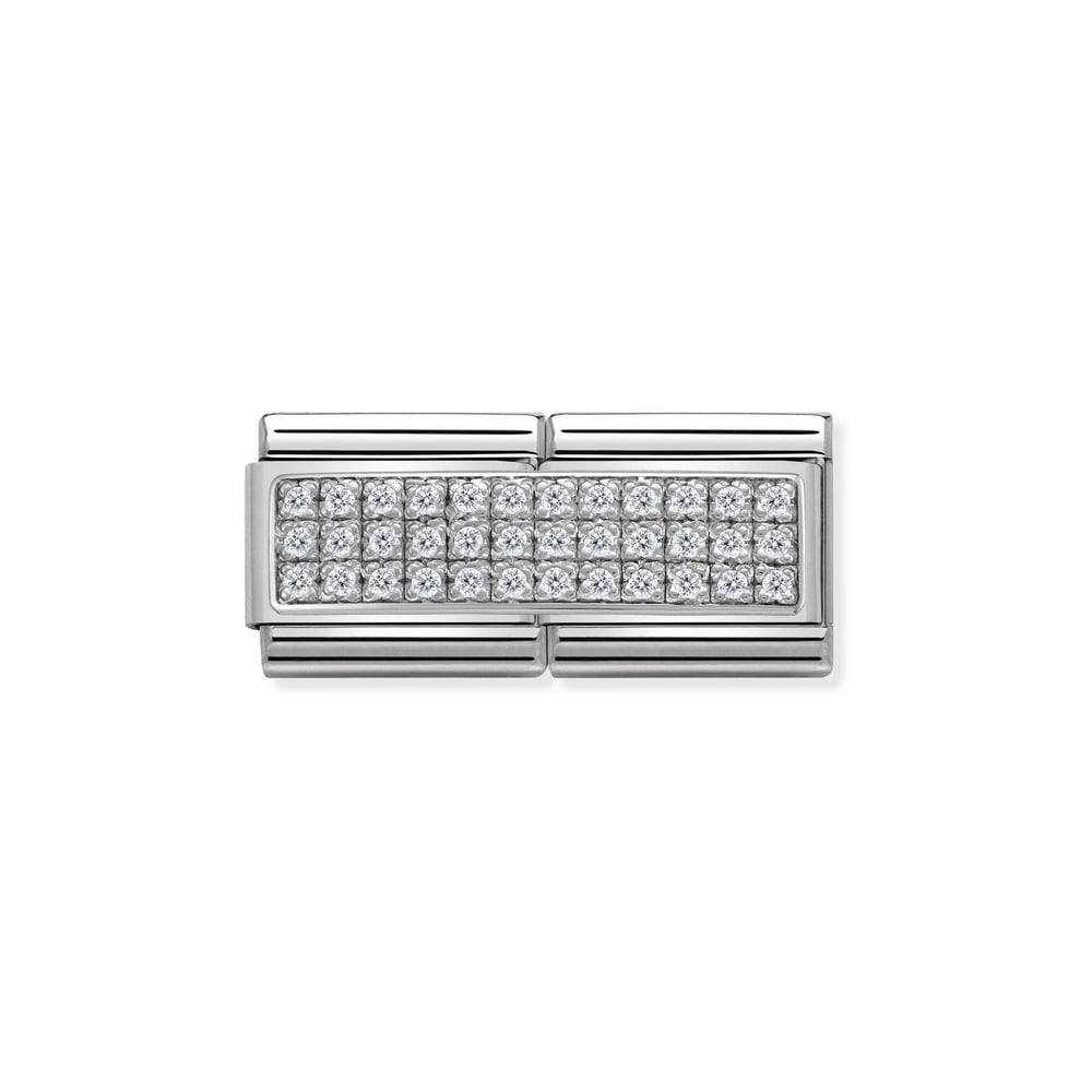 Composable Classic Link Çift Pave Beyaz Taşlı 925 Ayar Gümüş
