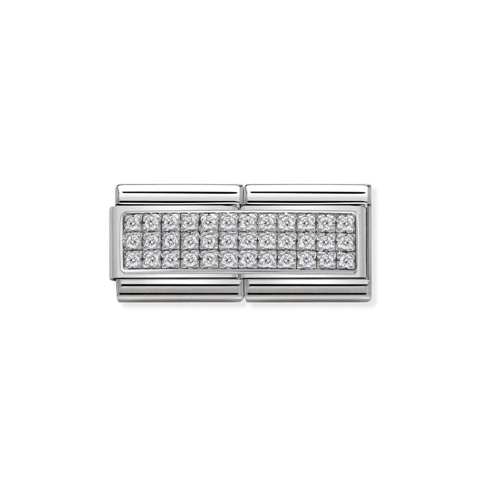 Composable Classic Link Çift Pave Beyaz Taşlı 925 Ayar Gümüş