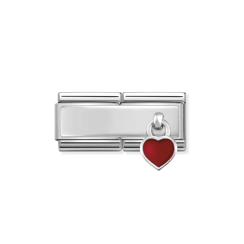 Composable Classic Link Çift Plaka Kırmızı Kalp 925 Ayar Gümüş