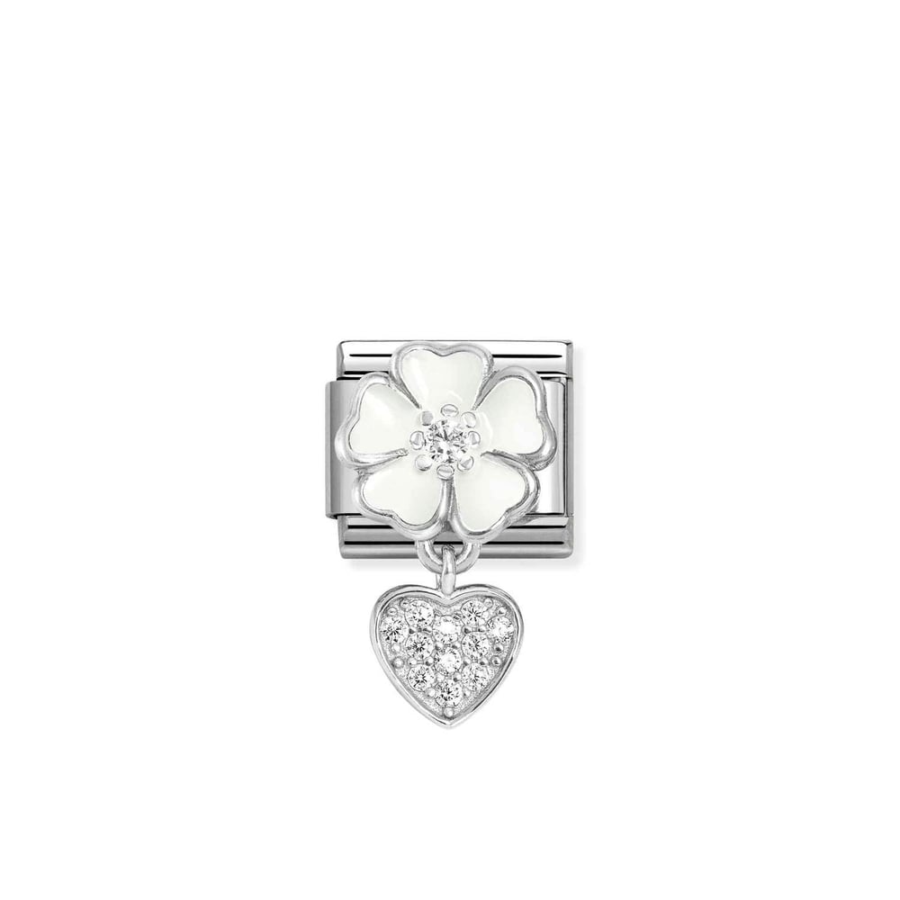Composable Classic Link Kalp ve Beyaz Çiçek 925 Ayar Gümüş Charm