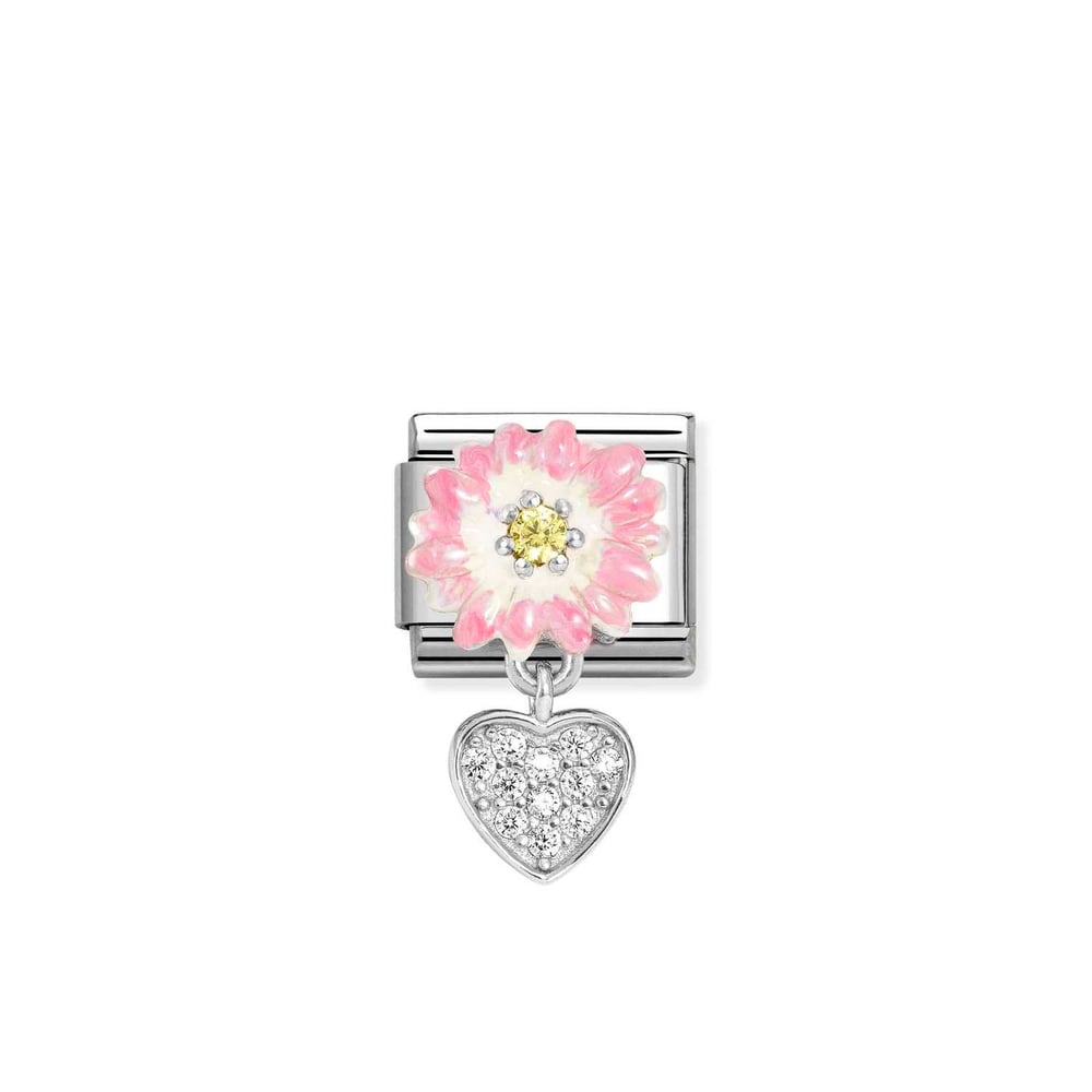 Composable Classic Link Kalp ve Pembe Papatya 925 Ayar Gümüş Charm