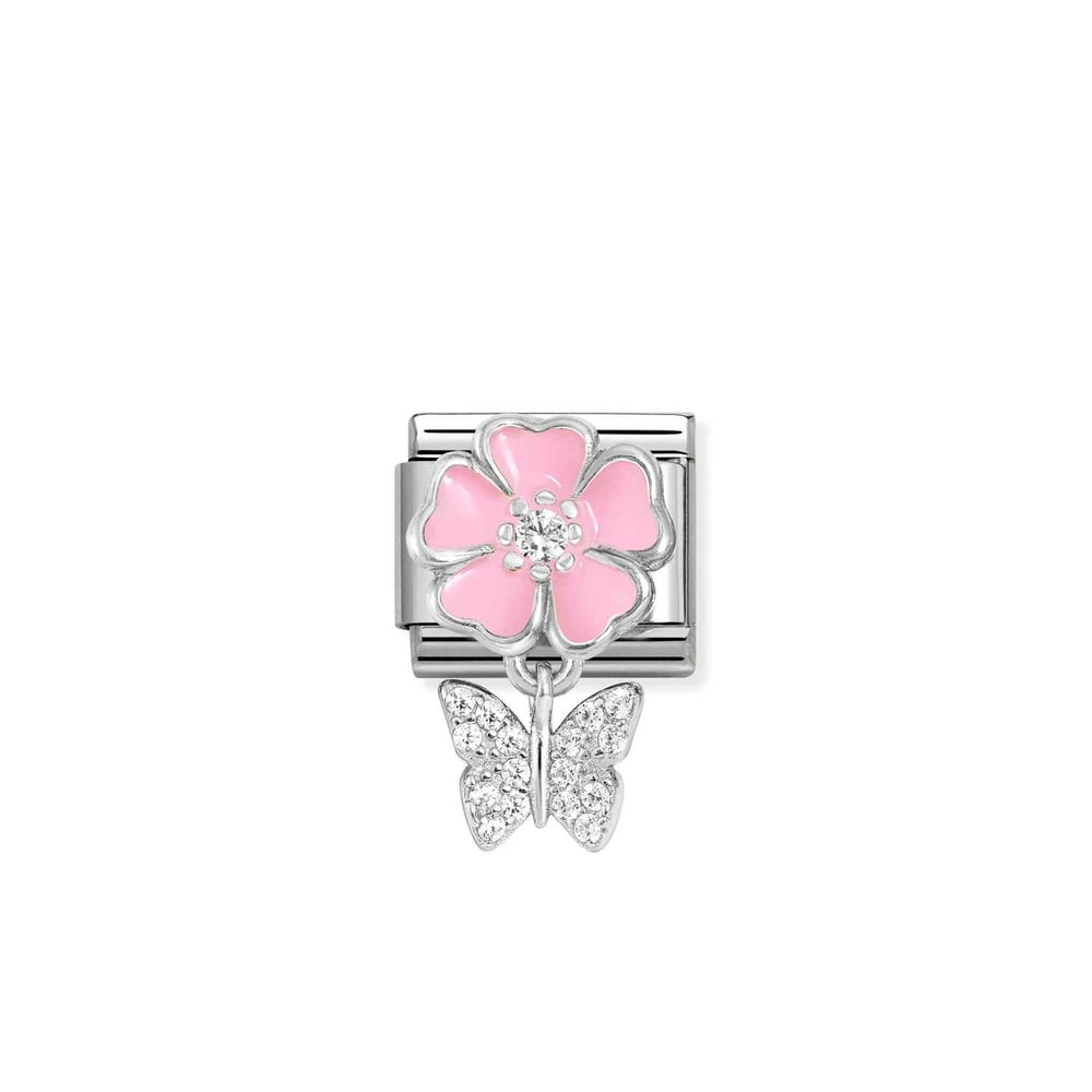Composable Classic Link Kelebek ve Pembe Çiçek Rüyası 925 Ayar Gümüş Charm
