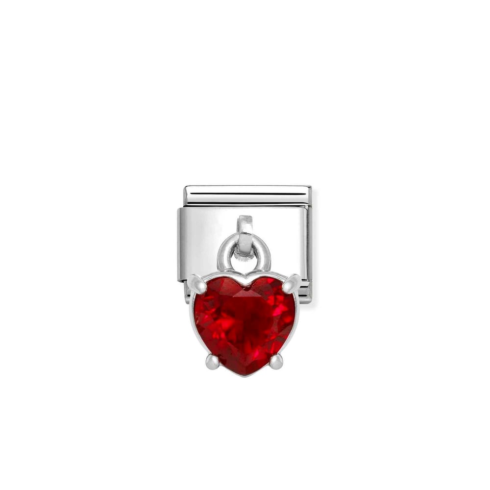 Composable Classic Link Kırmızı Zirkon Taşlı Kalp 925 Ayar Gümüş Charm