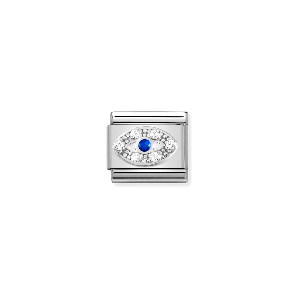 Composable Classic Link Mavi veBeyaz Zirkon Taşlı Göz 925 Ayar Gümüş