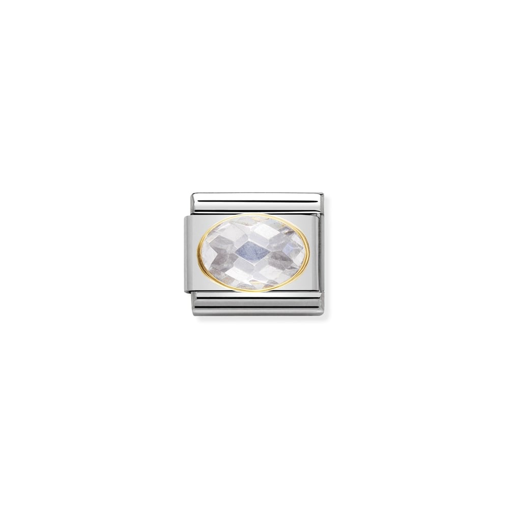 Composable Classic Link Oval Beyaz Zirkon Taşlı 18 Ayar Altın