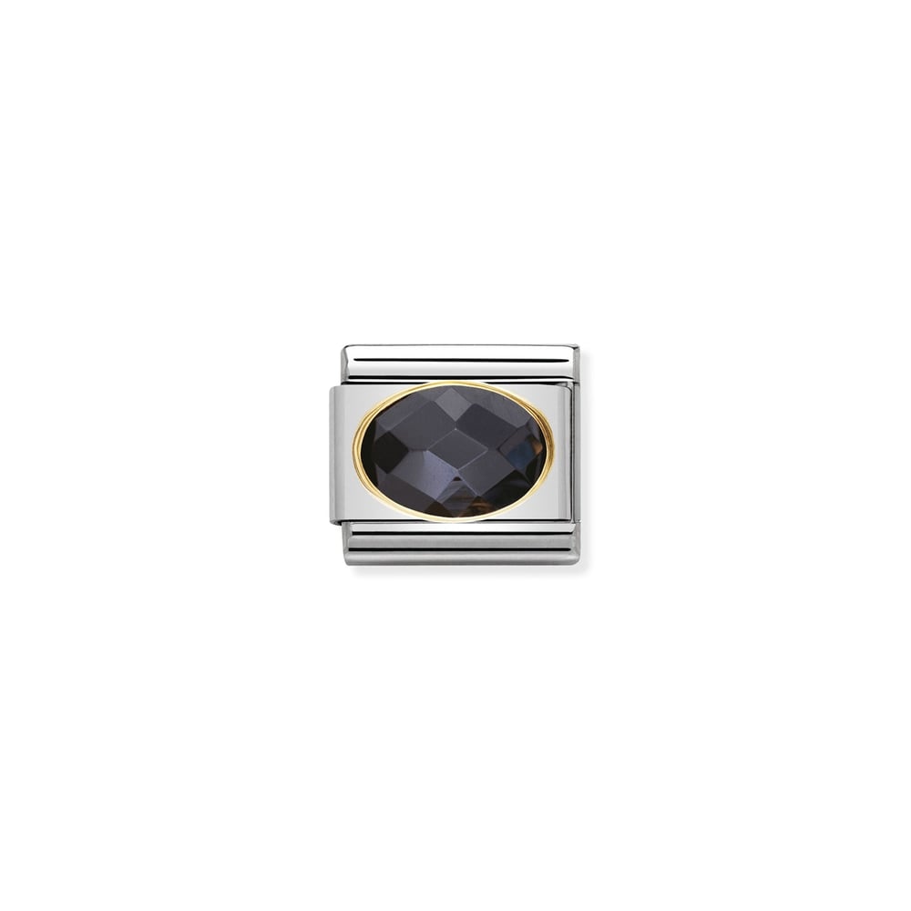 Composable Classic Link Oval Siyah Zirkon Taşlı 18 Ayar Altın