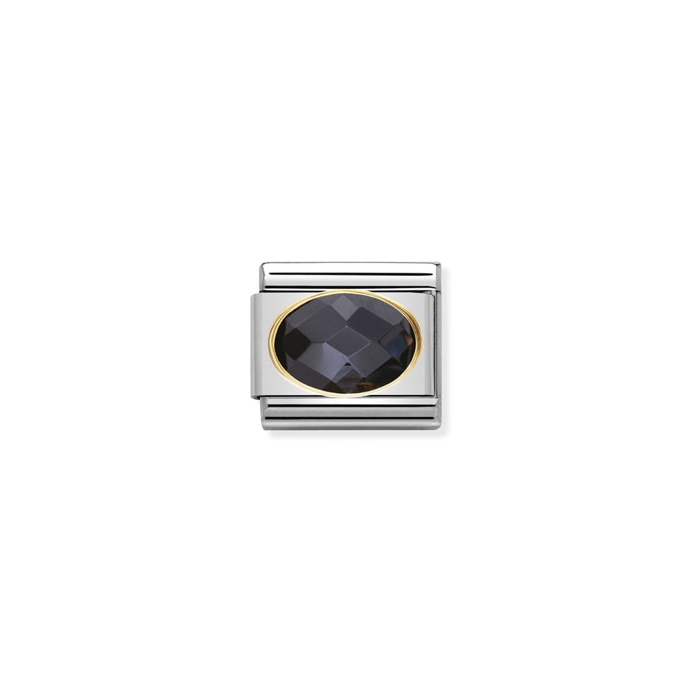 Composable Classic Link Oval Siyah Zirkon Taşlı 18 Ayar Altın