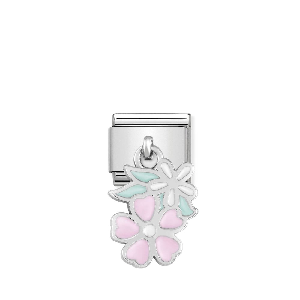 Composable Classic Link Pembe ve Beyaz Çiçek 925 Ayar Gümüş Charm