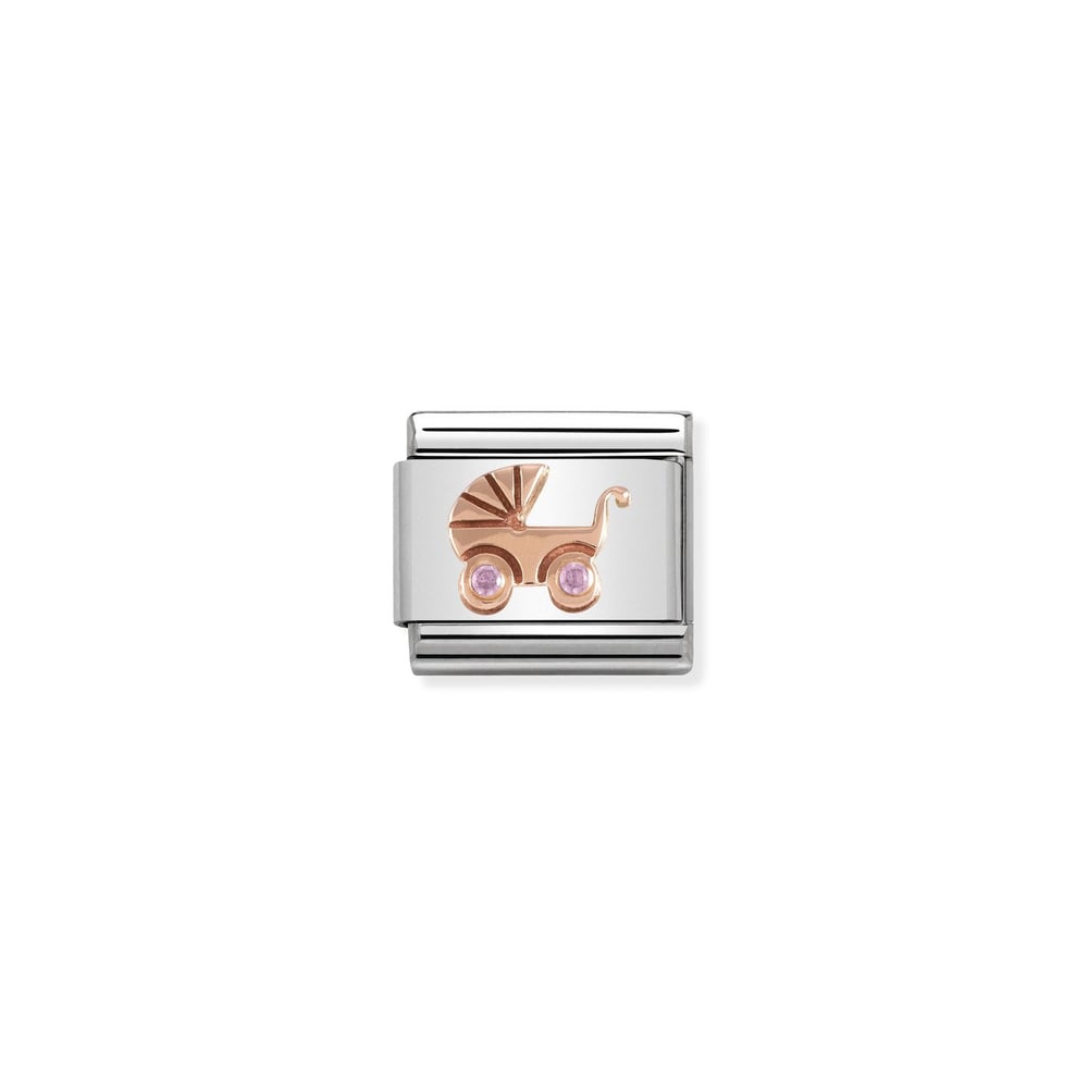 Composable Classic Link Pembe Zirkon Taşlı Bebek Arabası 9 Ayar Rose Gold