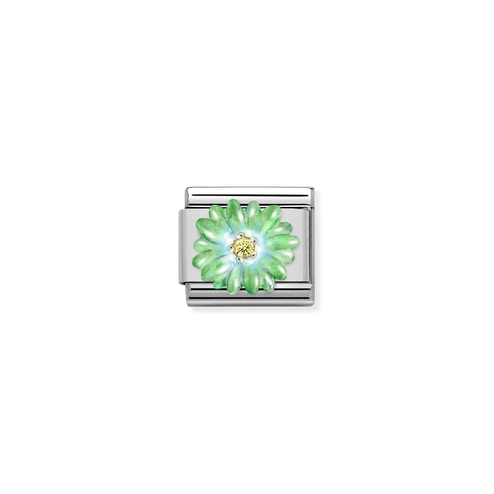 Composable Classic Link Sarı Zirkon Taşlı Yeşil Çiçek 925 Ayar Gümüş