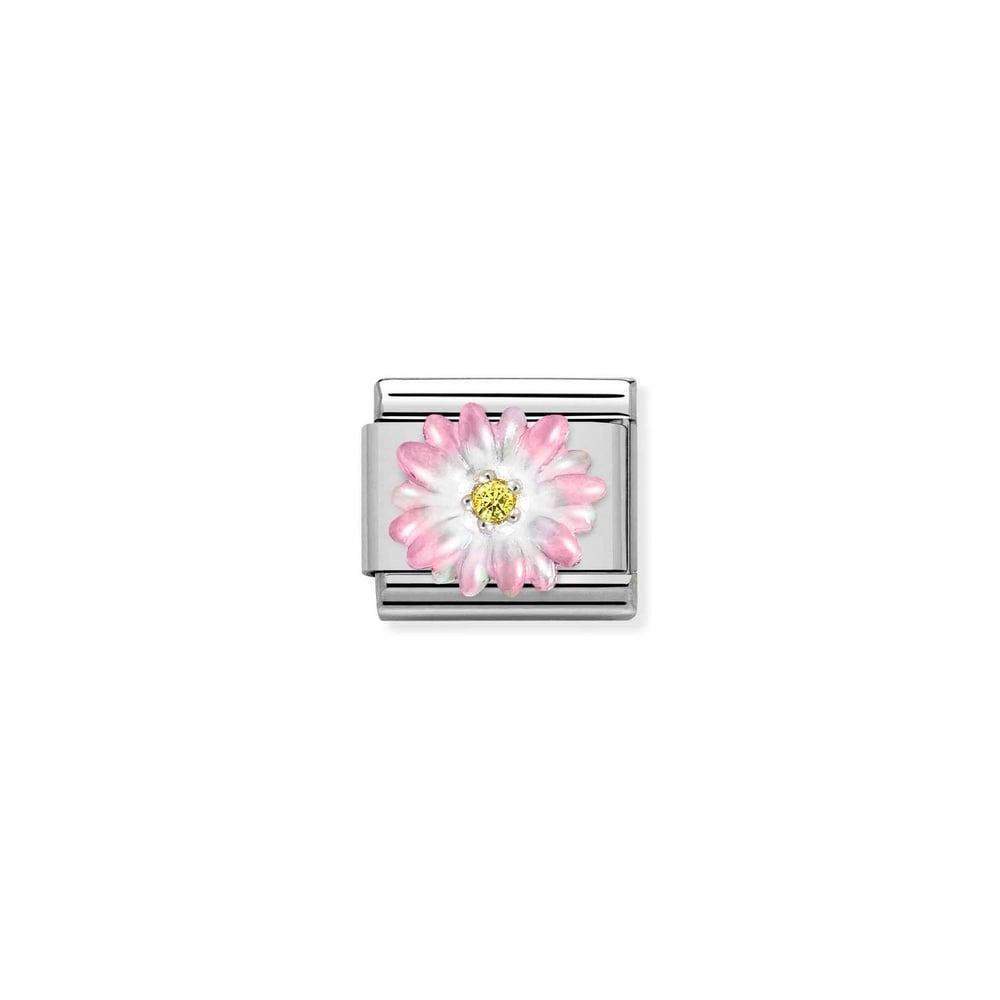 Composable Classic Link Sarı Zirkon Taşlı Pembe Çiçek 925 Ayar Gümüş