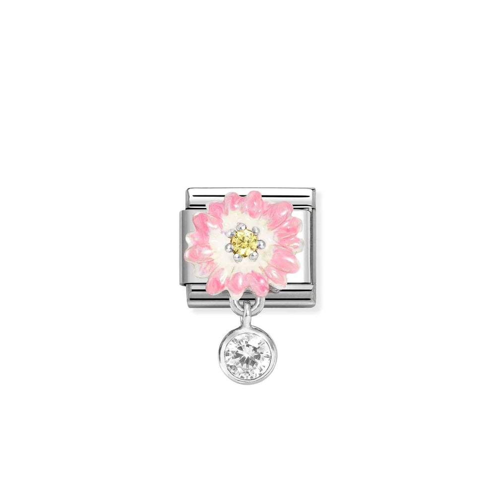 Composable Classic Link Yuvarlak ve Pembe Çiçek 925 Ayar Gümüş Charm