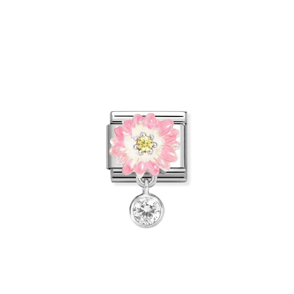 Composable Classic Link Yuvarlak ve Pembe Çiçek 925 Ayar Gümüş Charm