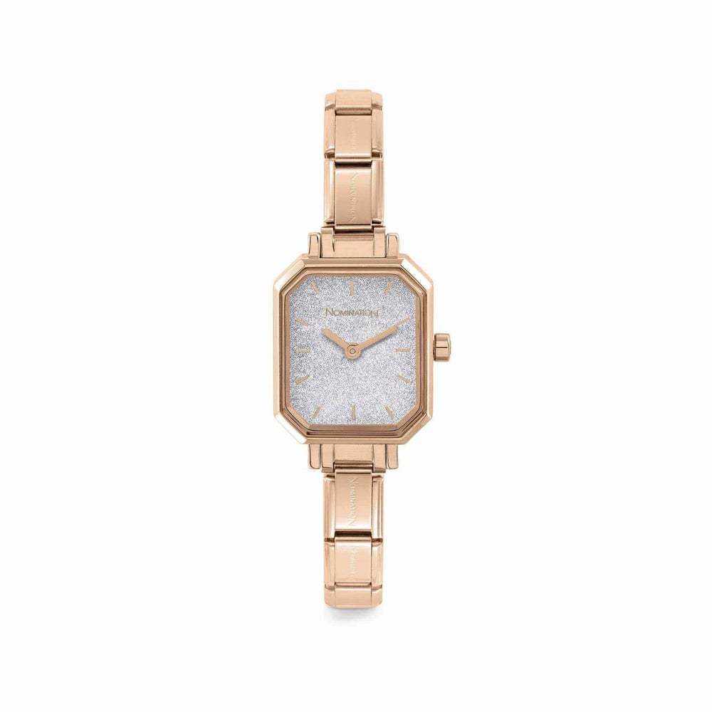 Composable Classic Time Dikdörtgen Parıltılı Kadran Rose Gold Kadın Kol Saati