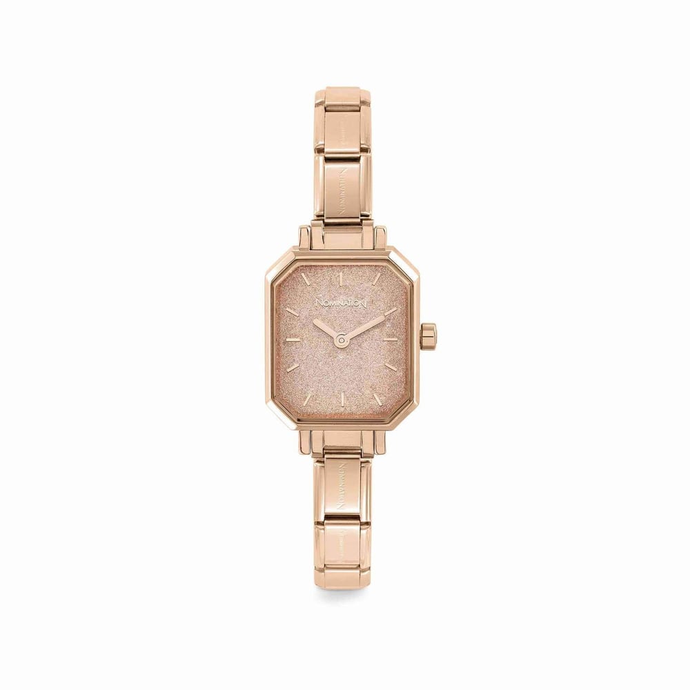 Composable Classic Time Dikdörtgen Parıltılı Rose Gold Kadran Rose Gold Kadın Kol Saati