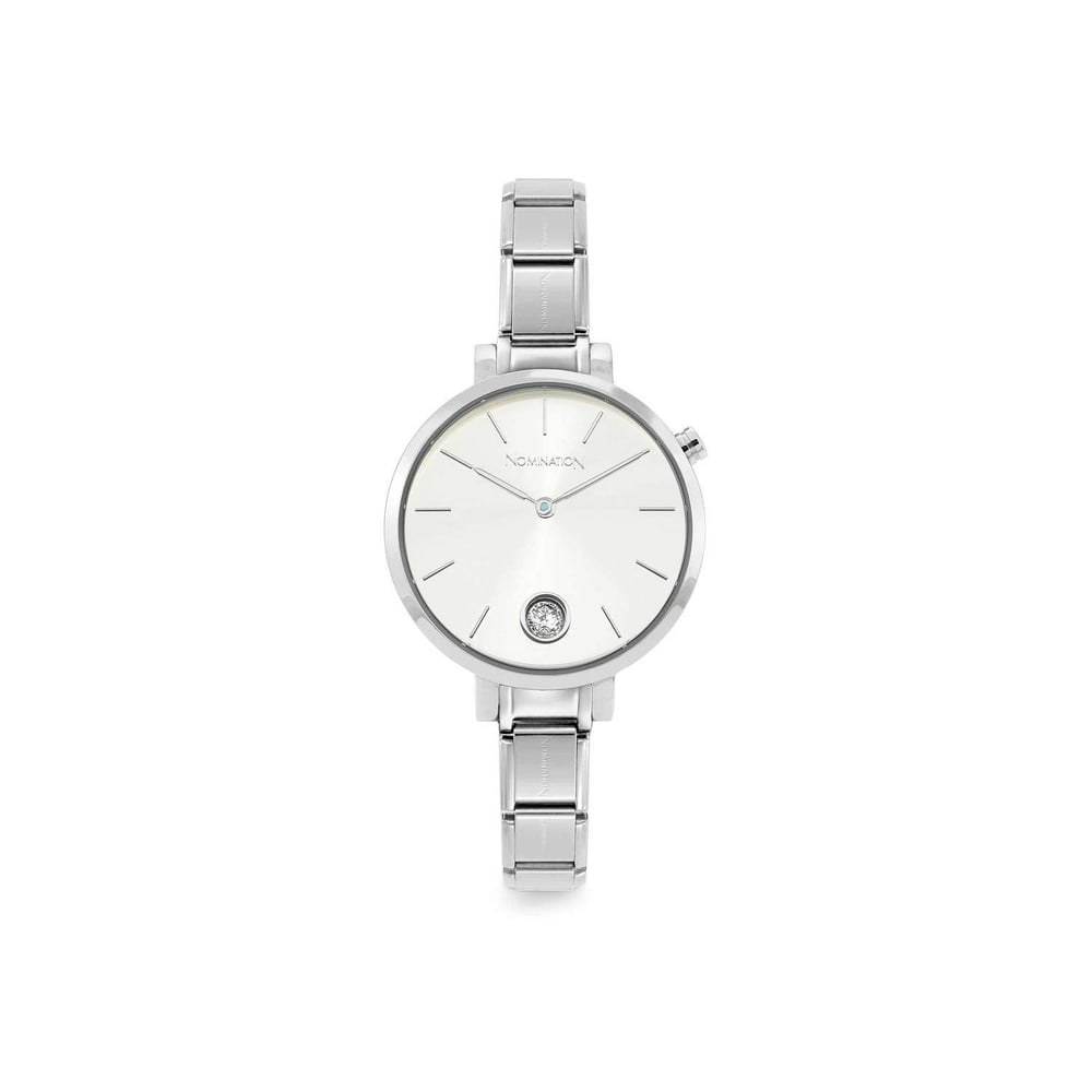 Composable Classic Time Yuvarlak Gümüş Renk Kadran Beyaz Zirkon Taşlı Gümüş Renk Kadın Kol Saati