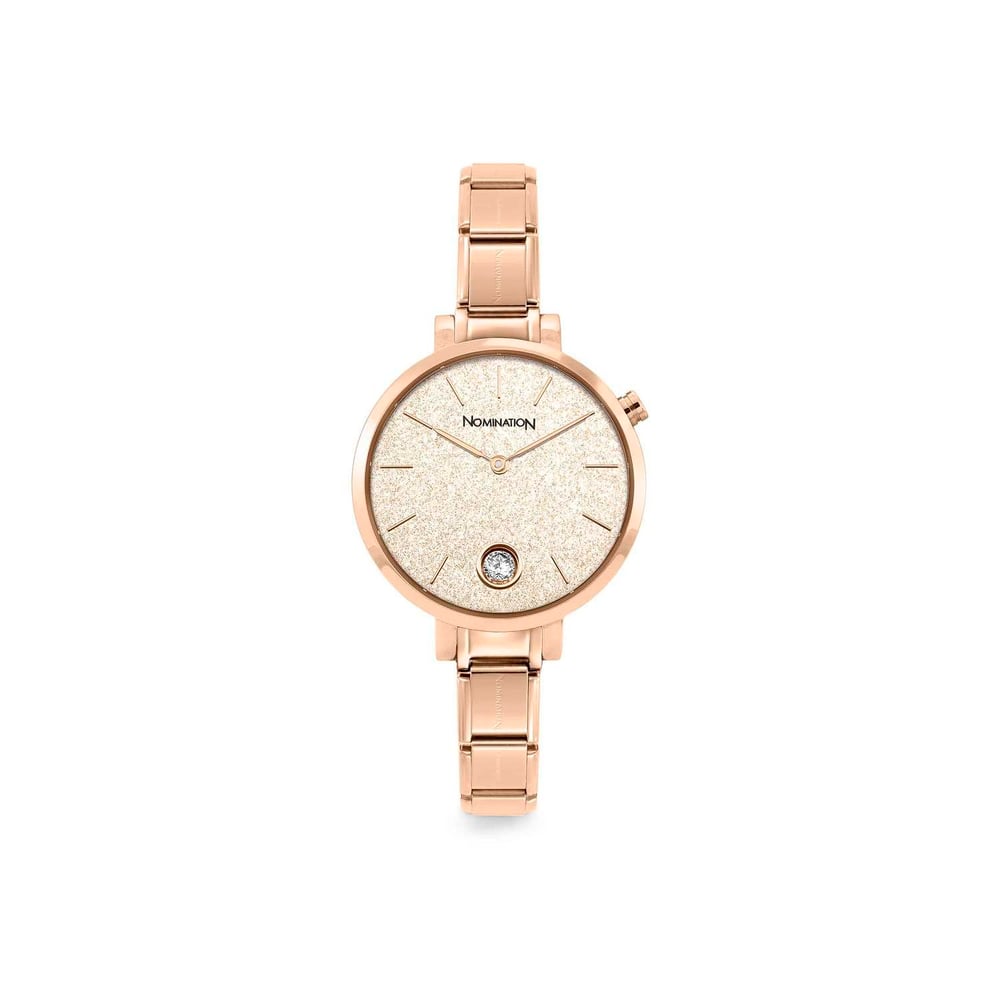 Composable Classic Time Yuvarlak Parıltılı Kadran Beyaz Zirkon Taşlı Rose Gold Kadın Kol Saati