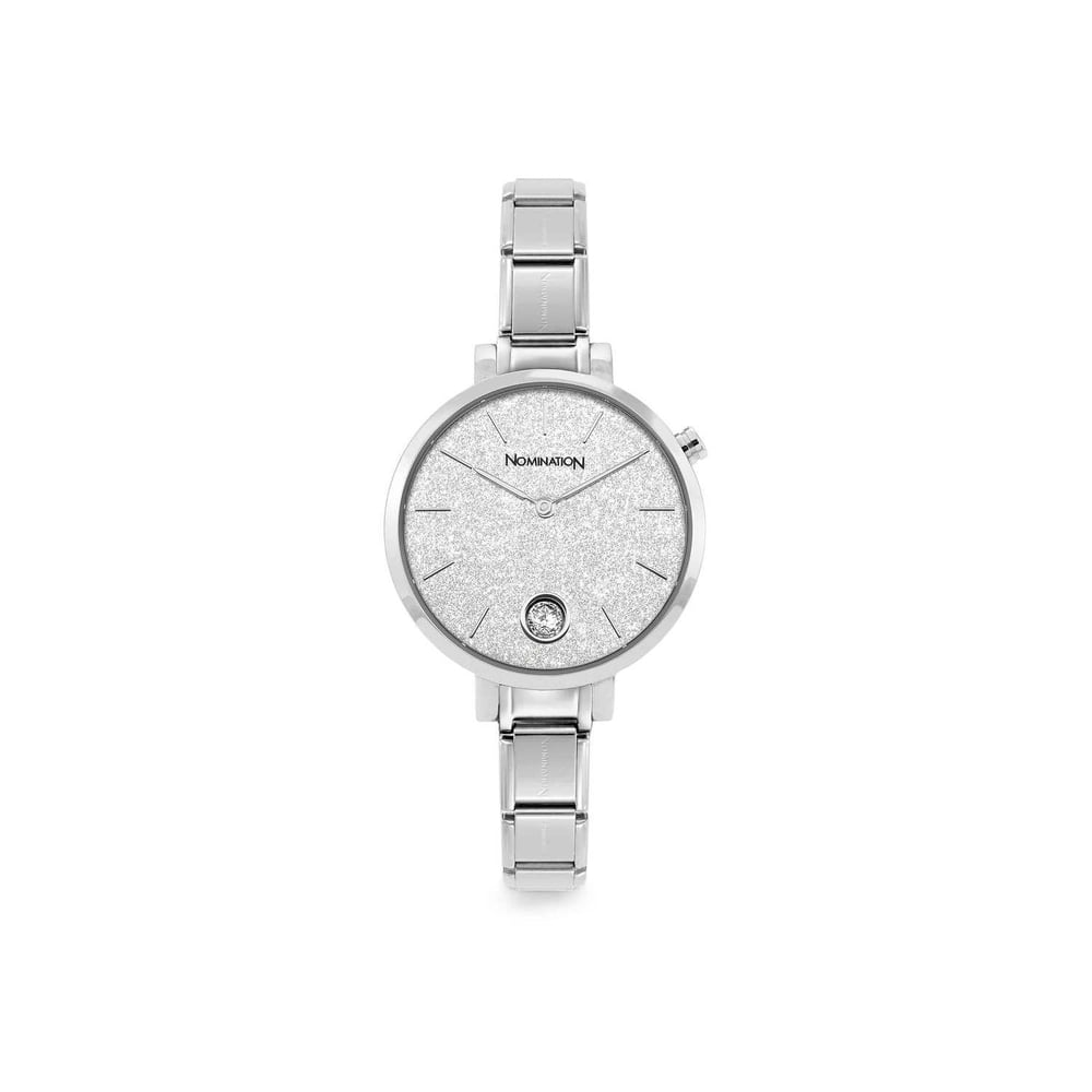 Composable Classic Time Yuvarlak Parıltılı Kadran Beyaz Zirkon Taşlı Gümüş Renk Kadın Kol Saati