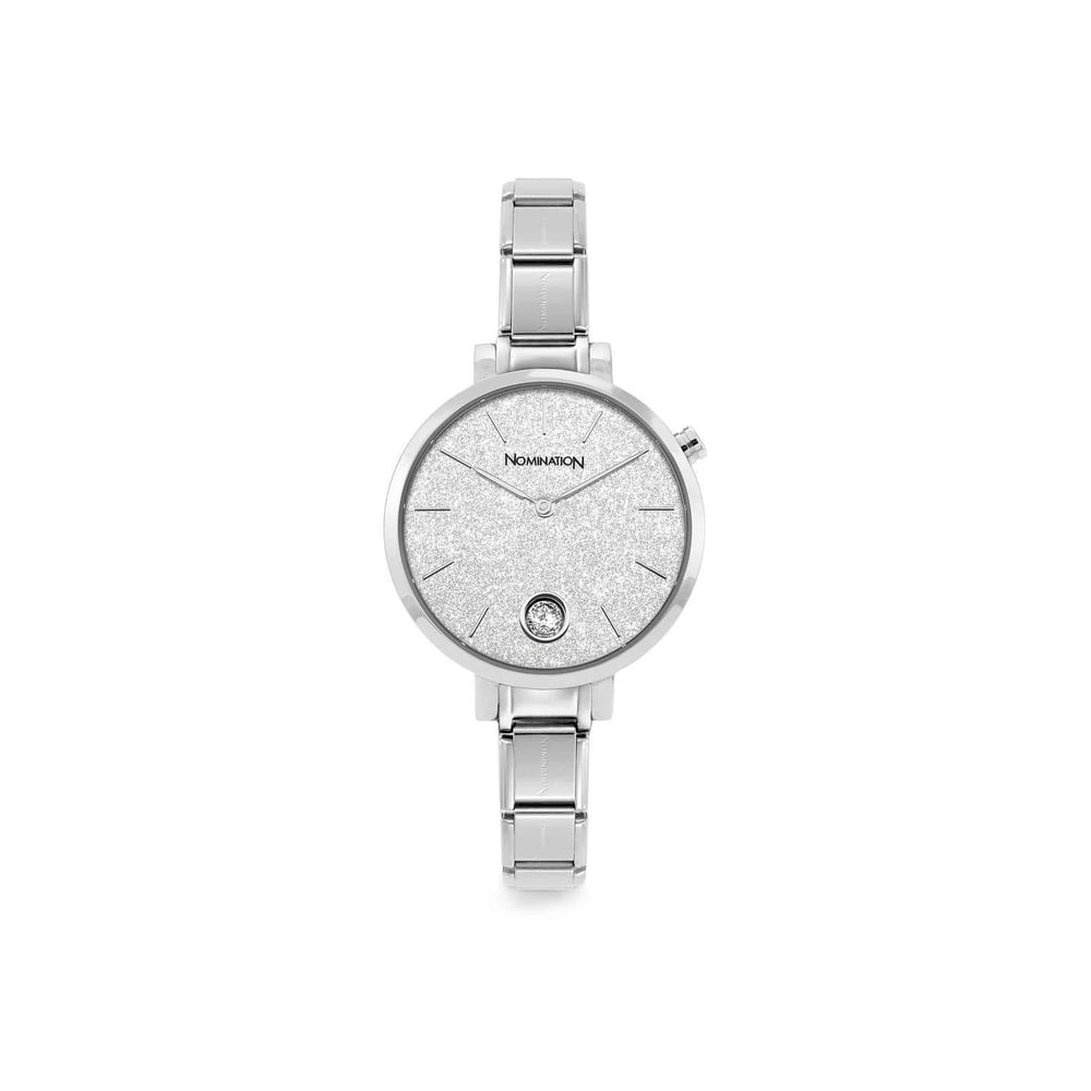 Composable Classic Time Yuvarlak Parıltılı Kadran Beyaz Zirkon Taşlı Gümüş Renk Kadın Kol Saati