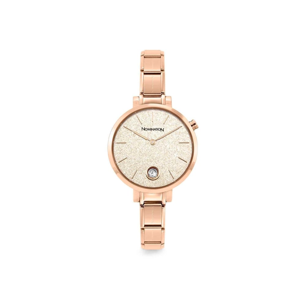 Composable Classic Time Yuvarlak Parıltılı Kadran Beyaz Zirkon Taşlı Rose Gold Kadın Kol Saati