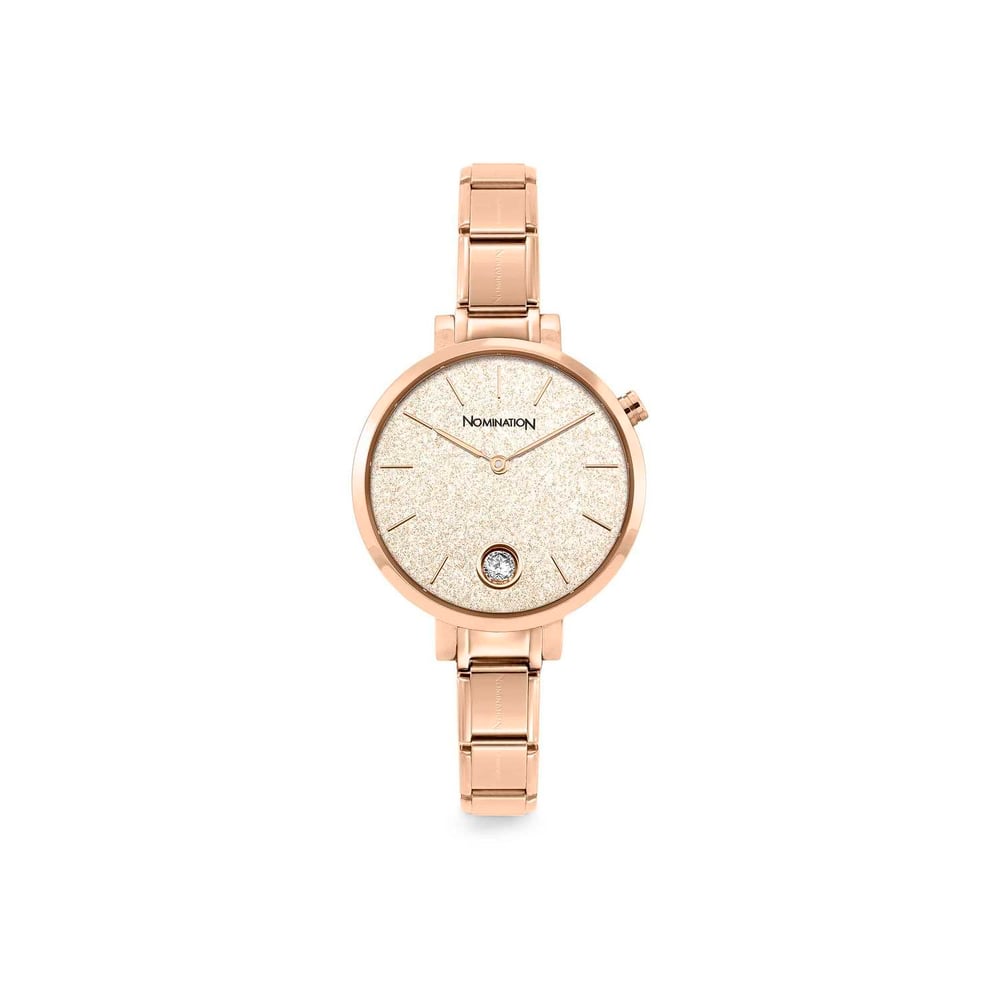 Composable Classic Time Yuvarlak Parıltılı Kadran Beyaz Zirkon Taşlı Rose Gold Kadın Kol Saati