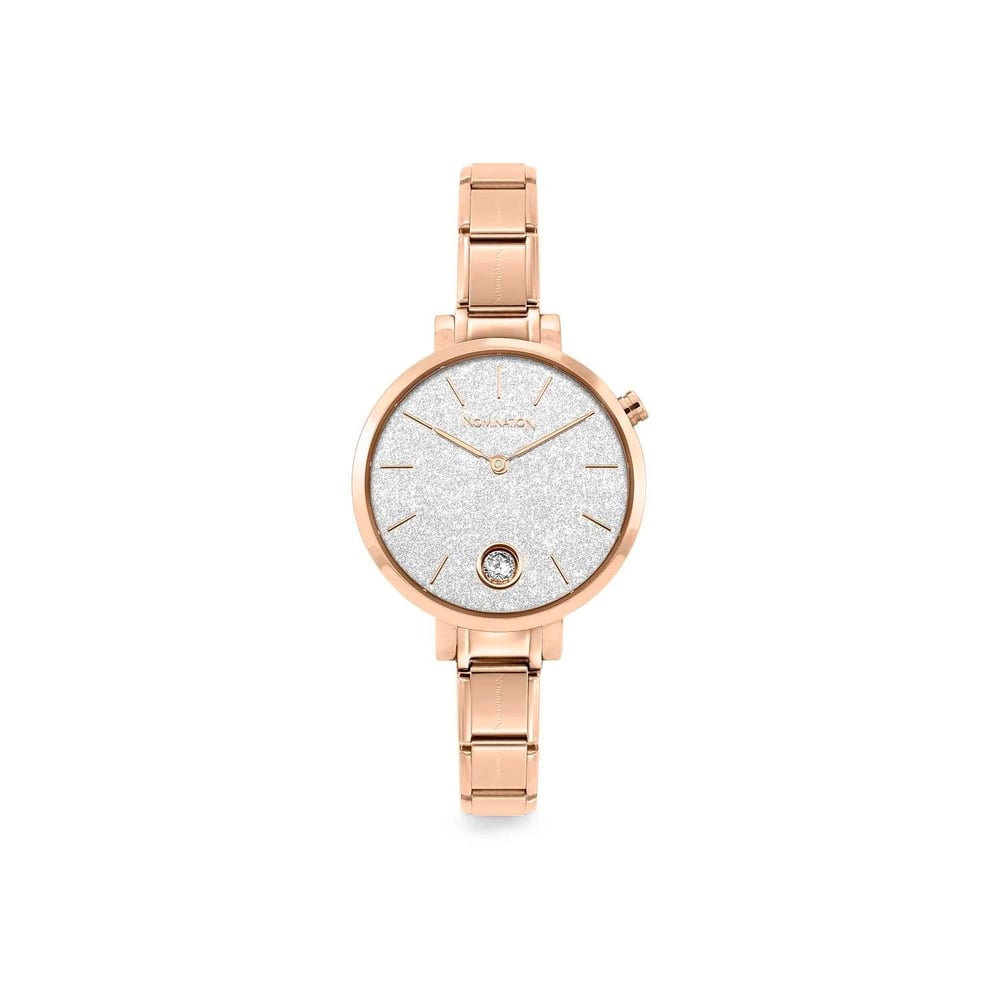 Composable Classic Time Yuvarlark Parıltılı Kadran Beyaz Zirkon Taşlı Rose Gold Kadın Kol Saati