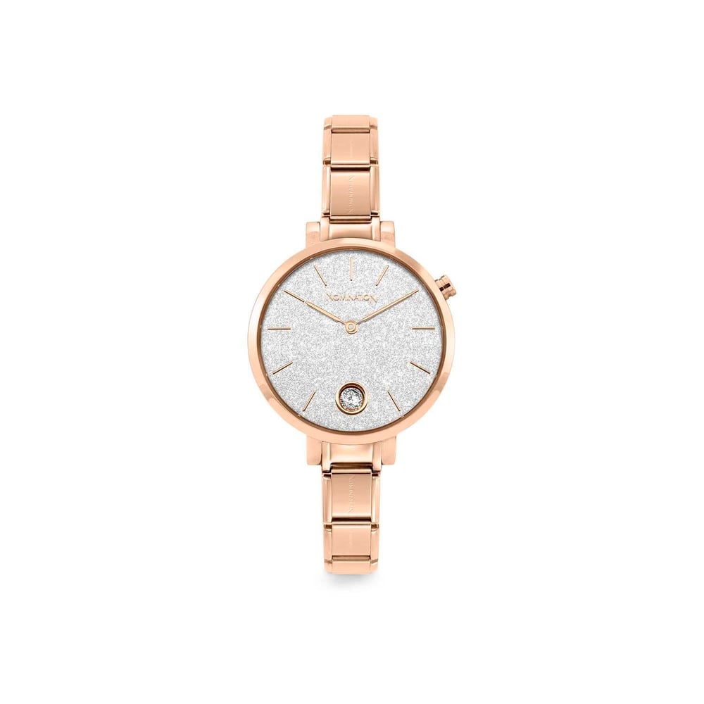 Composable Classic Time Yuvarlark Parıltılı Kadran Beyaz Zirkon Taşlı Rose Gold Kadın Kol Saati