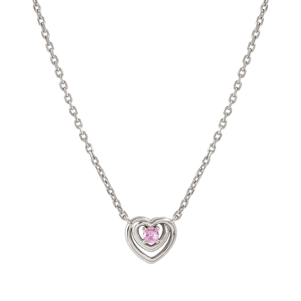 Cosmiclove Pembe Zirkon Taşlı İç İçe Kalpler 925 Ayar Gümüş Kolye