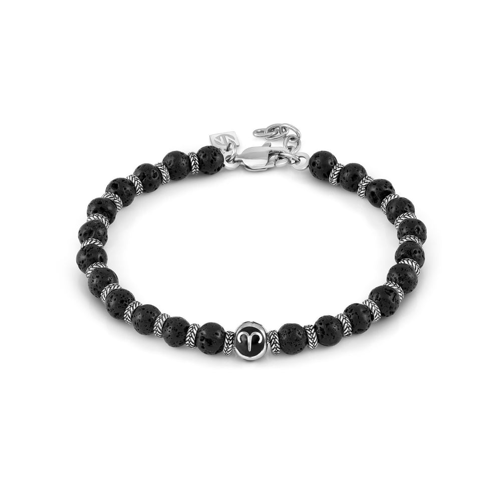Instinctstyle Koç Burcu Detaylı Taşlı Paslanmaz Çelik Bileklik Siyah