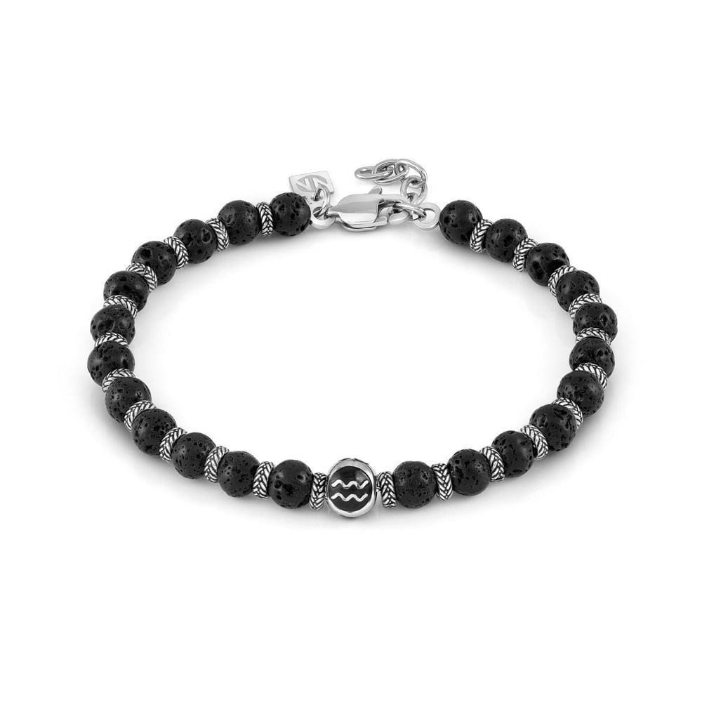 Instinctstyle Kova Burcu Detaylı Taşlı Paslanmaz Çelik Bileklik Siyah