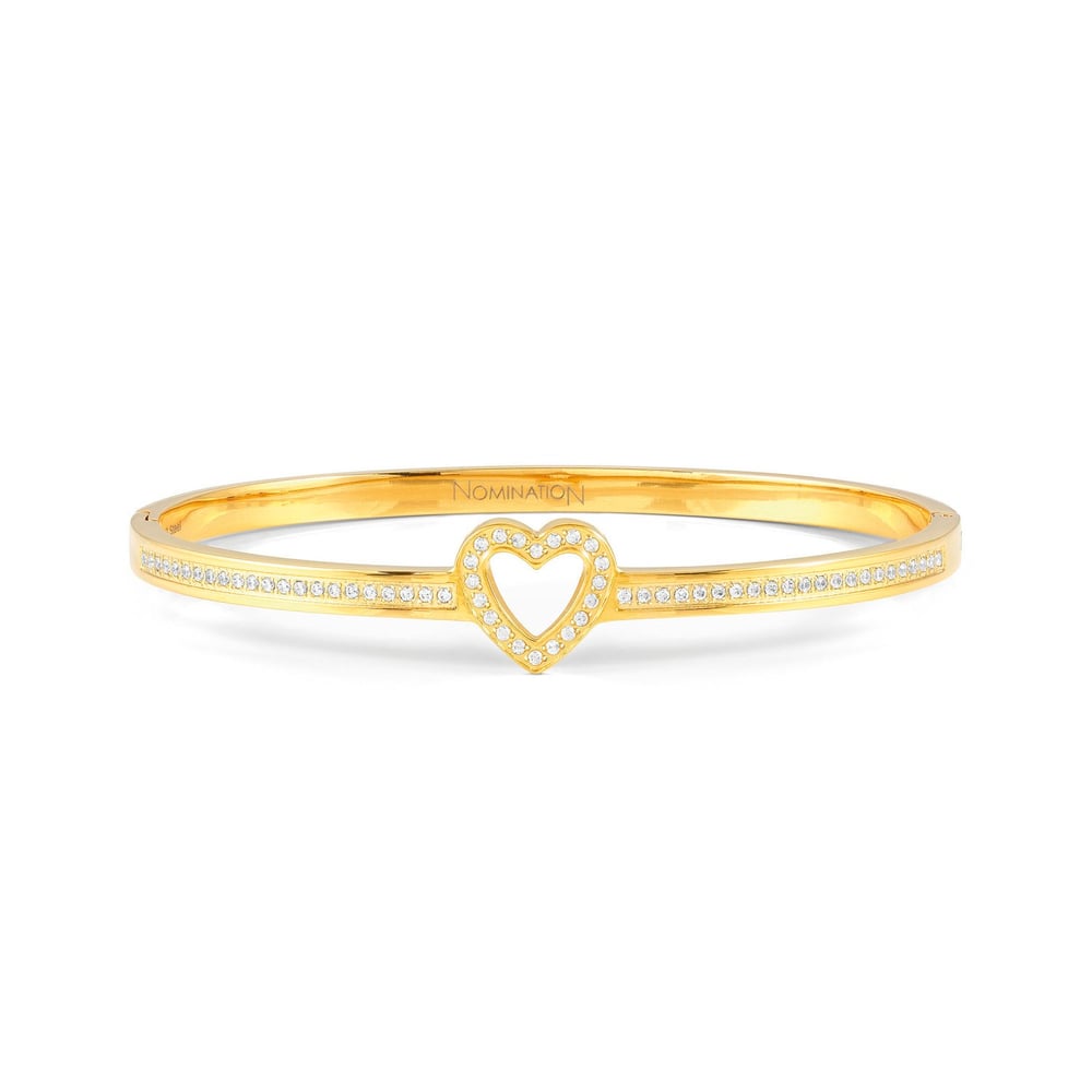 Pretty Bangles Kalp Beyaz Zirkon Taşlı Bileklik Altın Renk Large