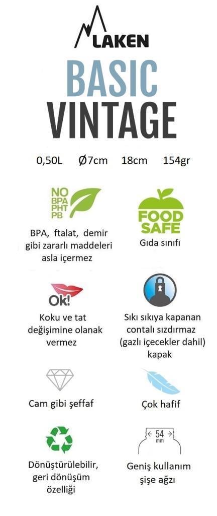 Laken Çelik 18/8 Vintage Basic Şişe 0,50L - Çelik LKBSH50