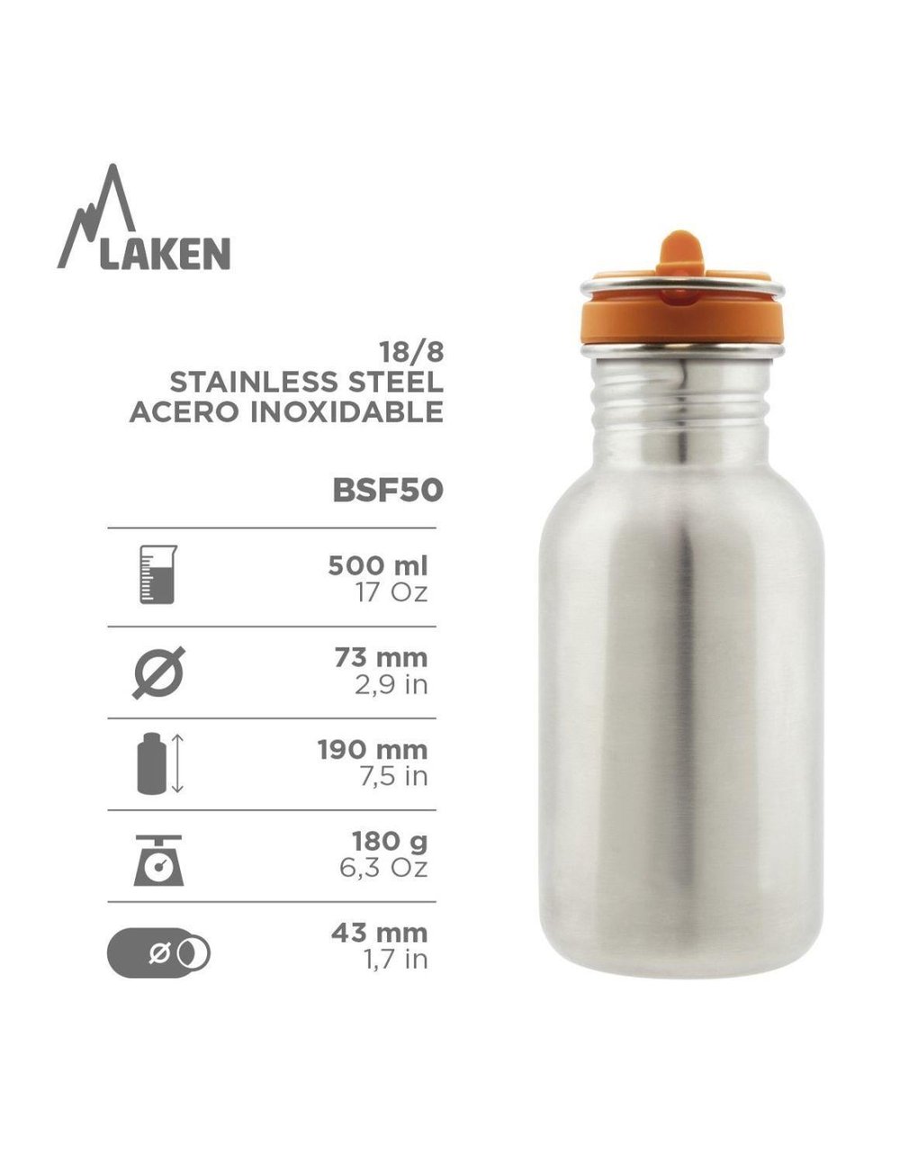 Laken  Şişe  ACERO T.FLOW 0,5L FUNNY Paslanmaz Çelik