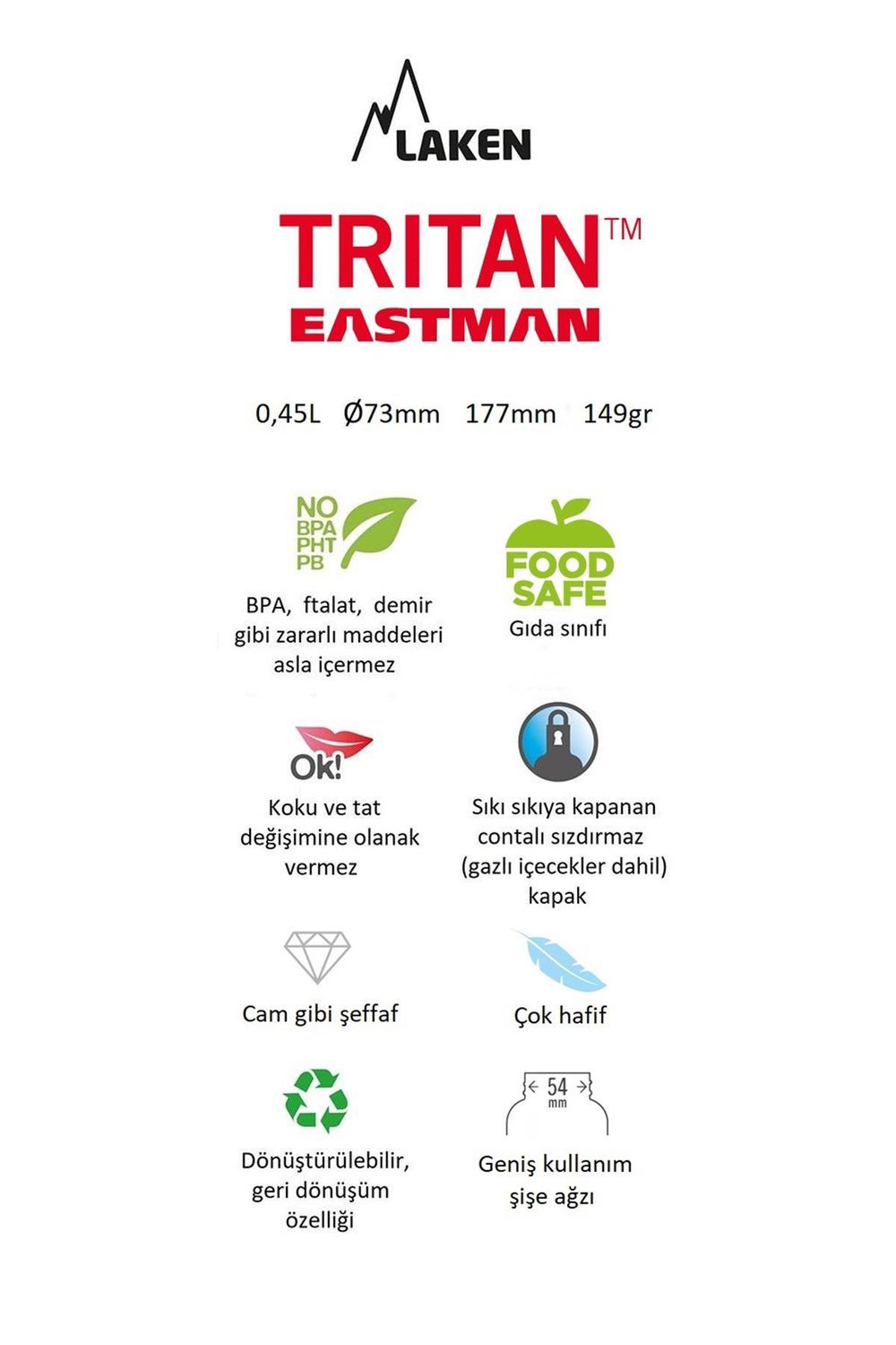 Laken Tritan Summit Şişe 0,45L - Granit LKTNS4G