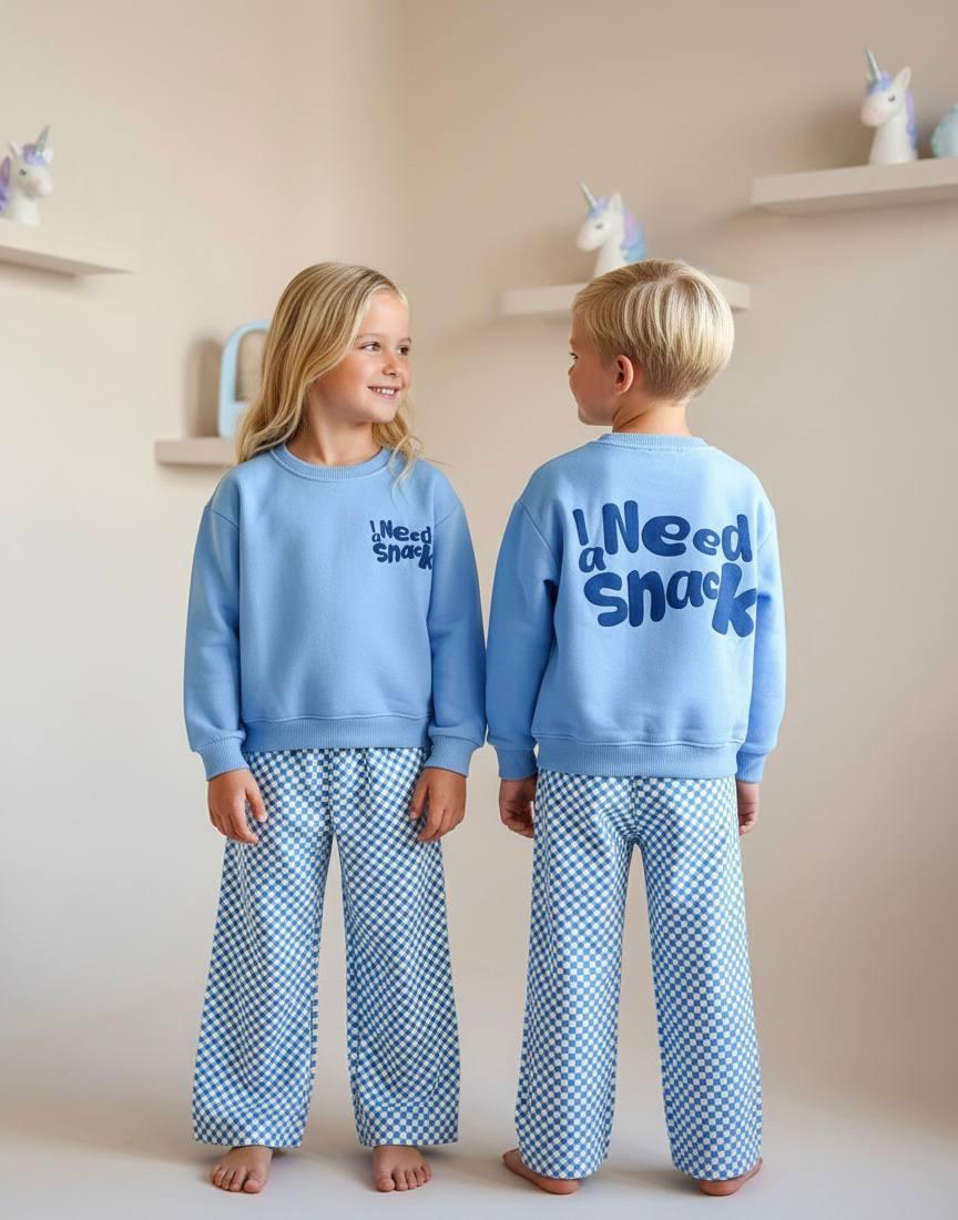 UNİSEX SNACK BLUE SWEATSHİRT-PANTOLON TAKIMI