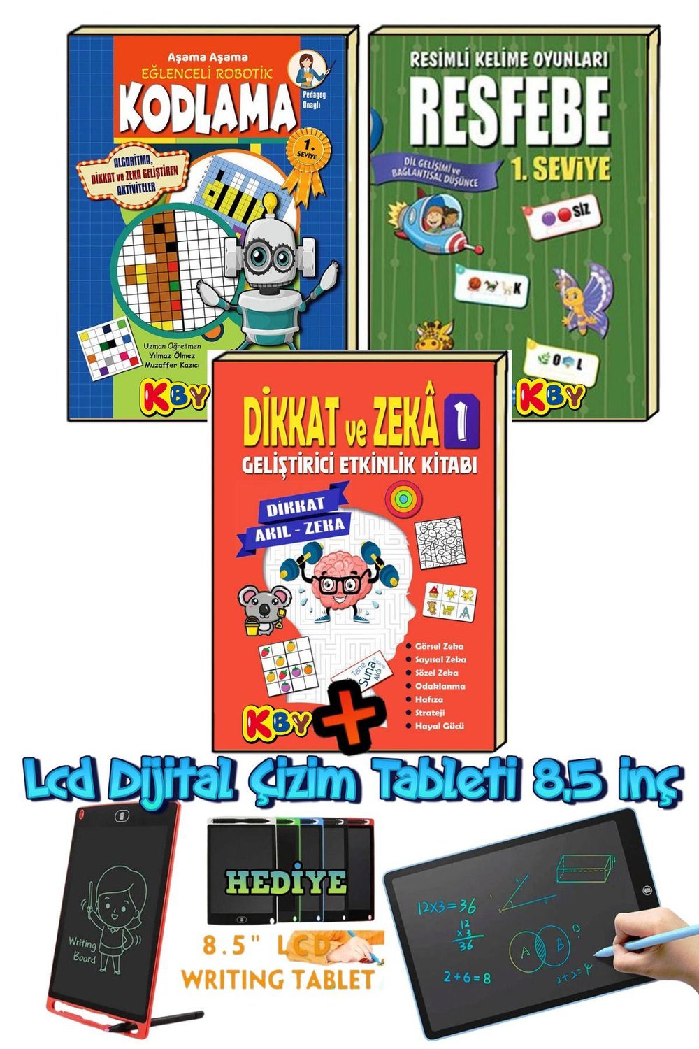 1.SINIF KODLAMA -RESFEBE VE DİKKAT ZEKA ETKİNLİK KİTAPLARI+LCD ÇİZİM ÇALIŞMA TABLETİ