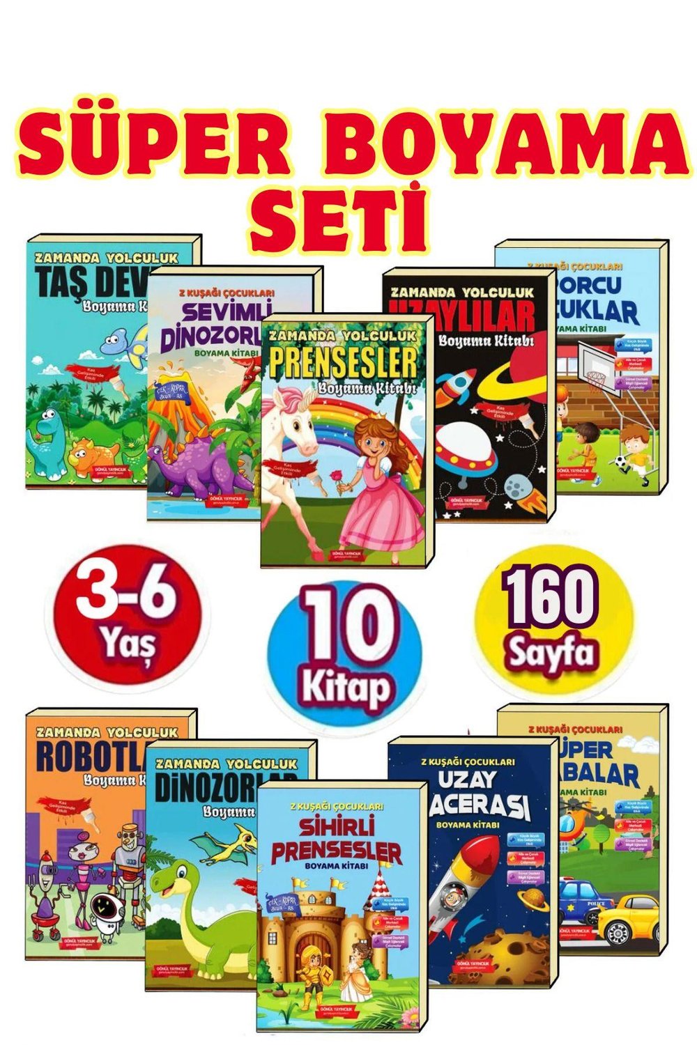 3-7 YAŞA UYGUN 10 LU SÜPER BOYAMA KİTAP SETİ