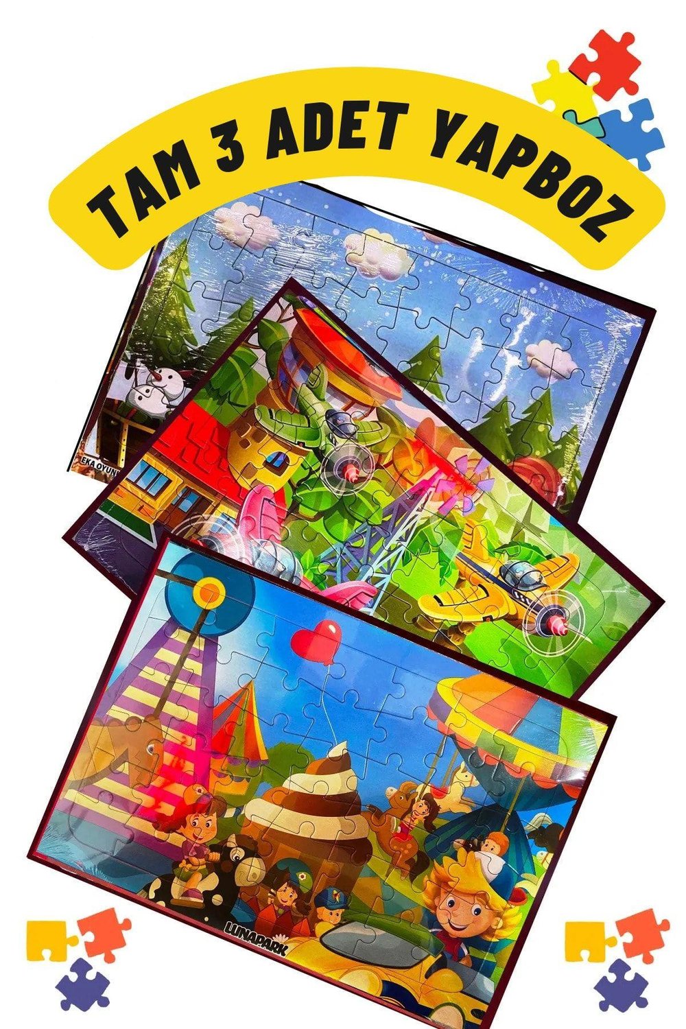 3 Adet Çocuk Eğitici Boyamalı Yapboz Çocuk Puzzle - 40 Parça Renkli Karışık Puzzleset4