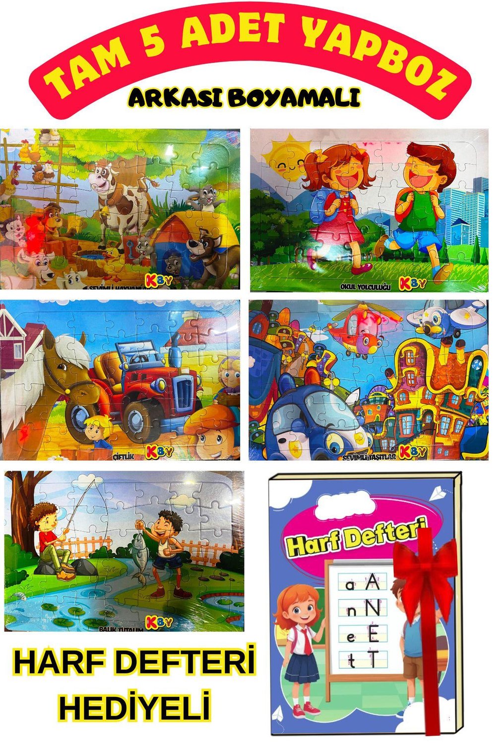 5 Adet Çocuk Eğitici Yapboz Çocuk Puzzle - 30-42 Parça Görseldeki Hediye