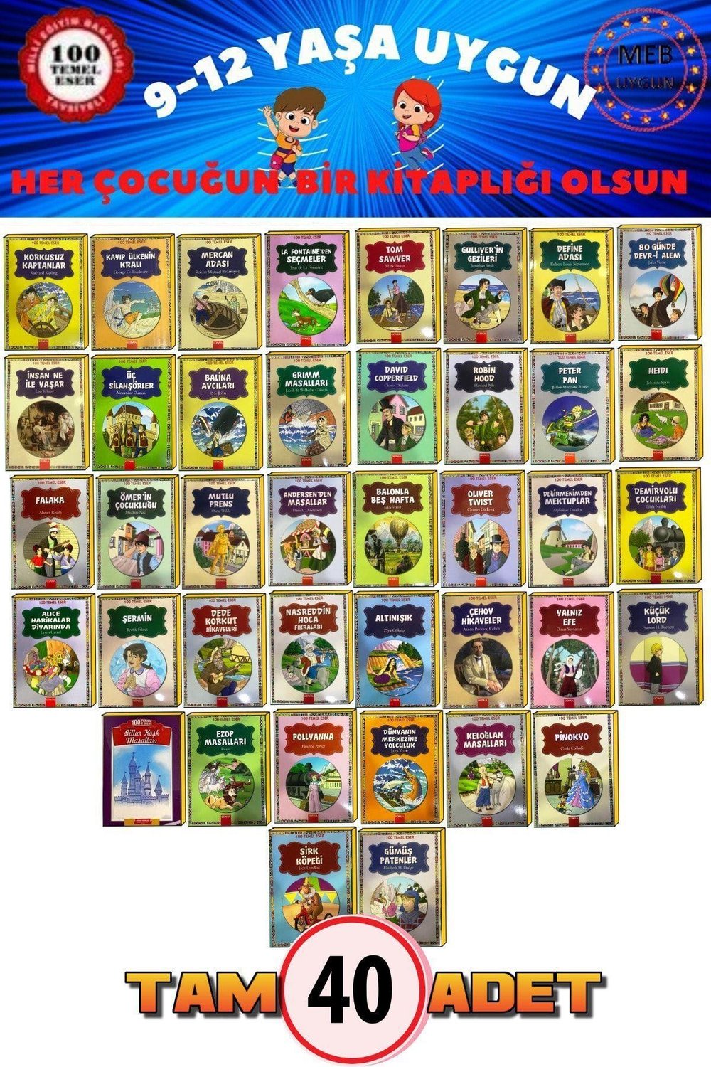 9-12 Yaşa Uygun Dev Set 100 Temel Eser 40 Kitap