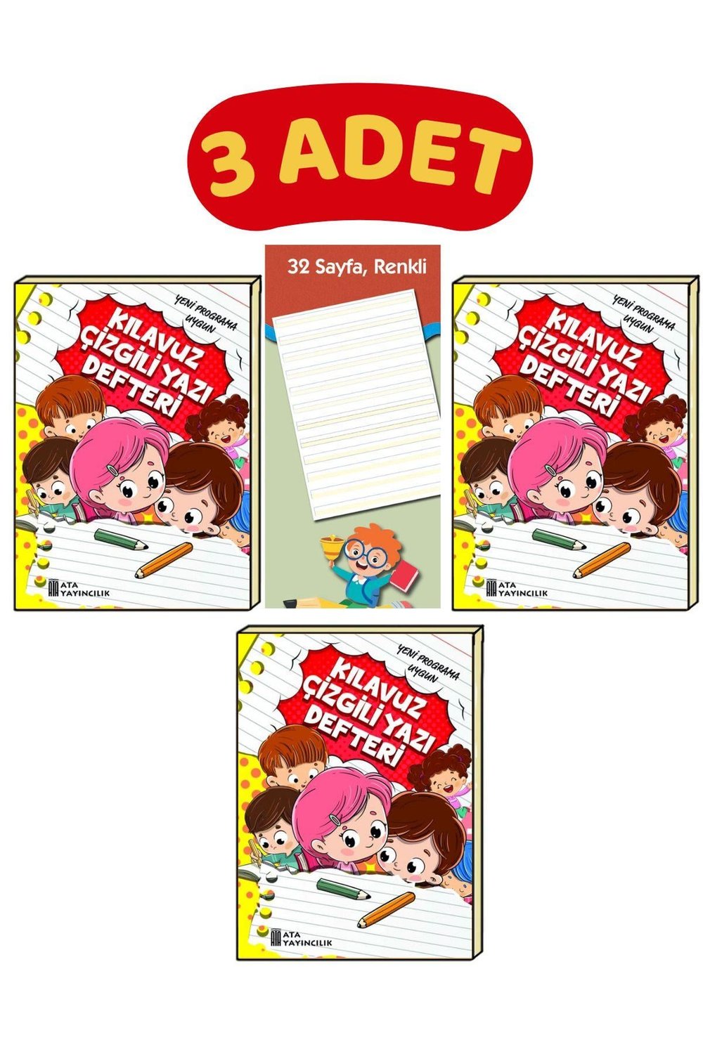 Ata 1.sınıf Yazı Defteri Satırlar 0,5 Cm Aralıklıdır Ve 3 Çizgi 2 Aralıktan Büyük Boy-3 Adet