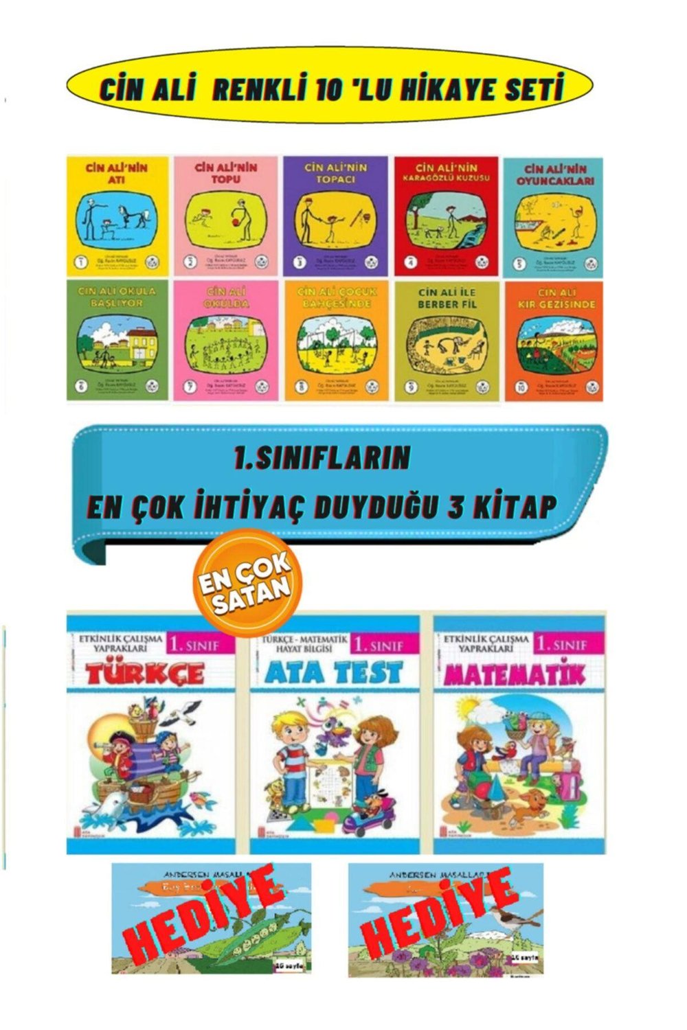Cin Ali 10lu Kitap Seti+1. Sınıf Etkinlik Çalışma Yaprakları Seti 3 Kitap