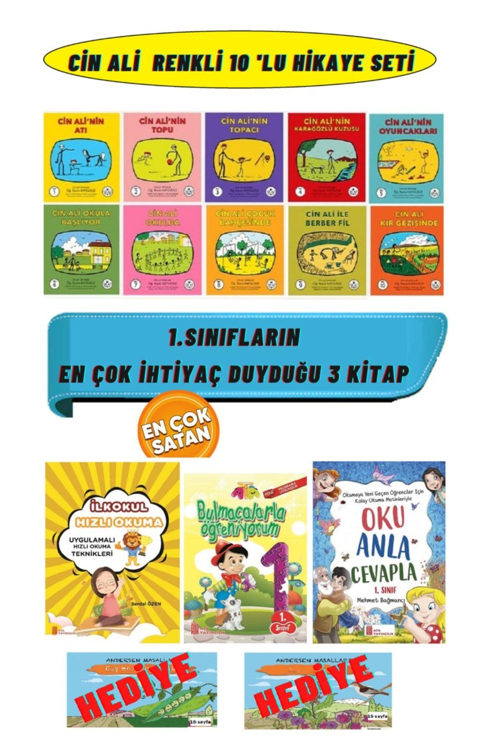 Cin Ali 10lu Kitap Seti+1. Sınıf Hızlı Okuma+bulmacalarla Öğreniyorum+oku Anla Cevapla