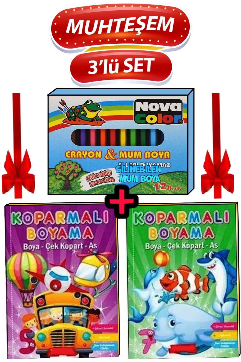 Çocuklar Için 2li Boyama Kitabı 12li Silinebilen Mum Boya
